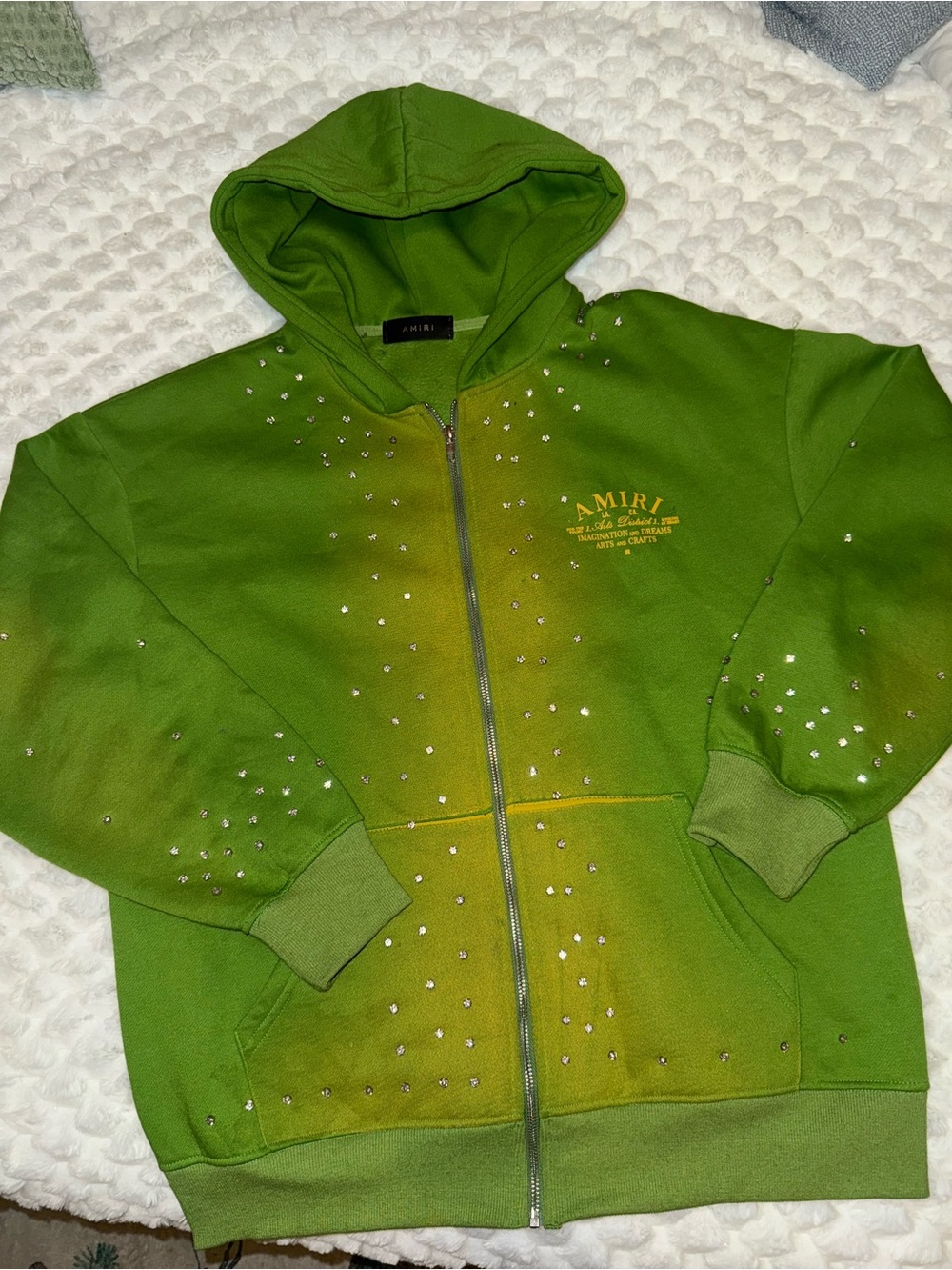 AMIRI Green Hooded Zip-Up Jacket with Stud Embellishments